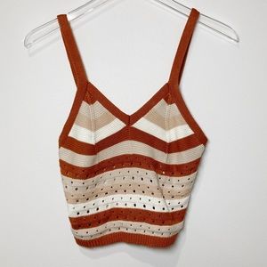 Ultra Flirt Crocheted Cropped Tank Top Cream Rust Tan Boho
